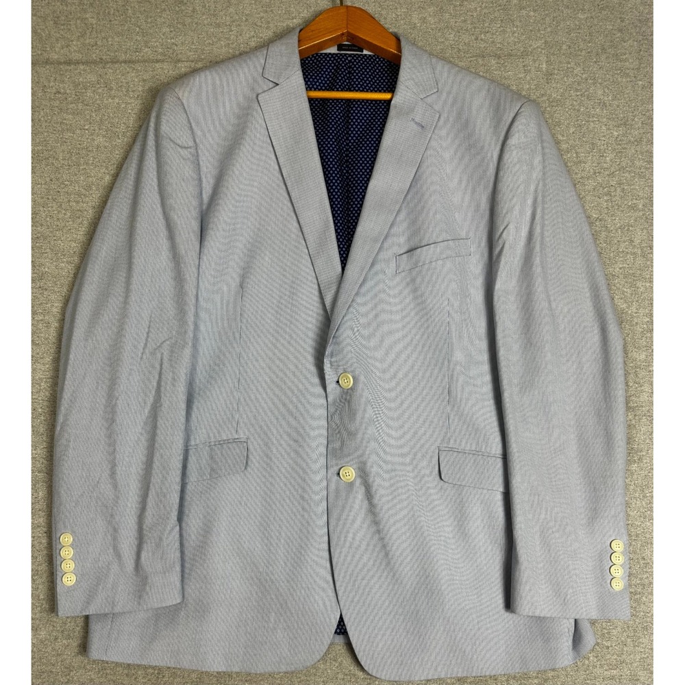Madison Blazer Men 46R Blue Modern Fit Cotton Blend Seersucker Sport Coat